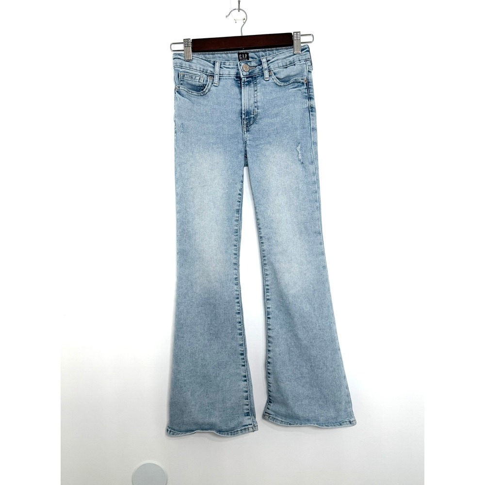 Gap Girls 10 70s Flare Jeans Light Wash Distressed High Rise